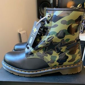 DR. MARTENS 1460 BAPE LEATHER ZIP LACE UP BOOTS